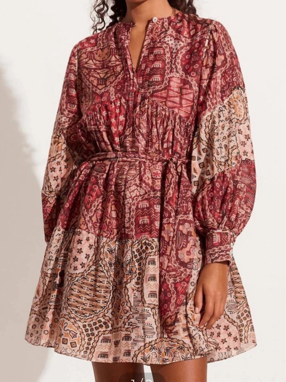NWT | Chufy Silk Cairo Print Mini Dress in Red and Cream